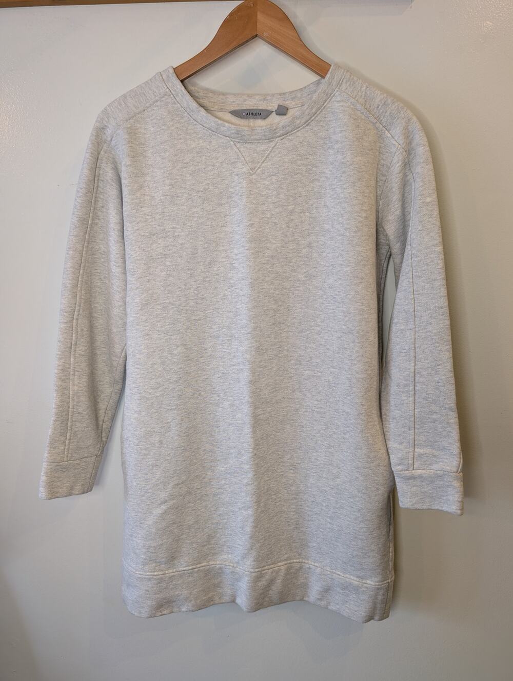 Athleta Lolo Sweatshirt Dress Heather Gray Crewneck Pockets Small